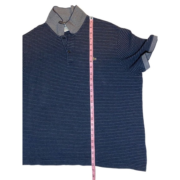 Lacoste Polo Shirt Men Size 8 Medium Dark Blue Stripe Short Sleeve - Picture 11 of 12
